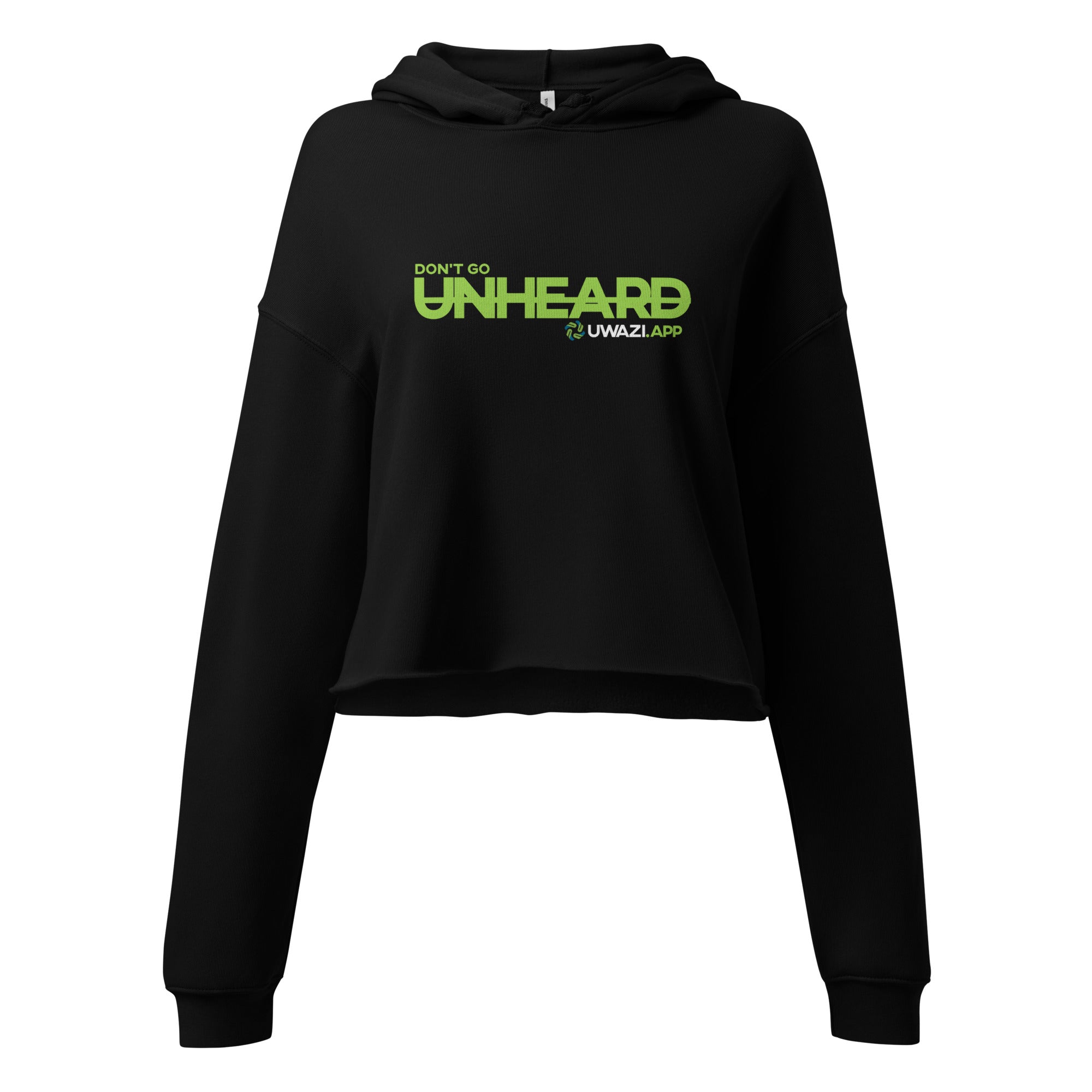 DGU Essentials Crop Hoodie — black cropped UWAZI hoodie